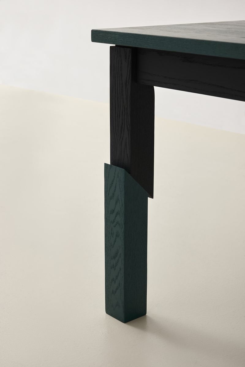 Block Table leg detail with a contrasting coloured section