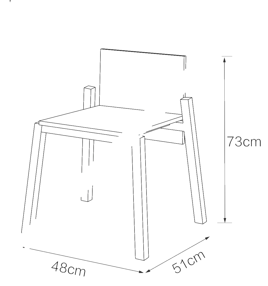 Float Chair size drawing: W 48 × D 51 × H 73 cm